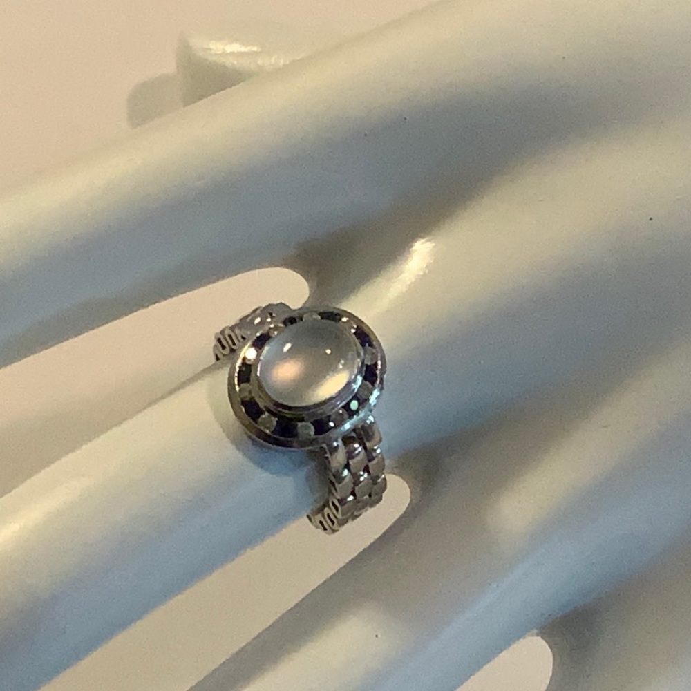 Precious White Jade, Diamond and Sapphire Ring